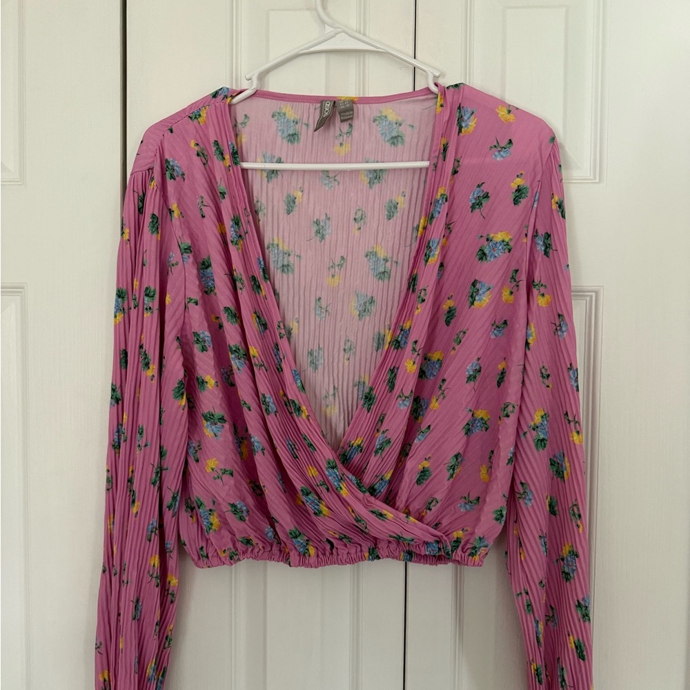 ASOS Pink Floral Long Sleeve Blouse